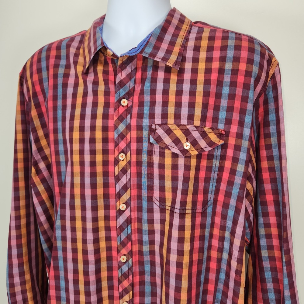 Tommy Bahama Island Crafted Modern Fit Button Shirt Men's XLX Maroon‎ Check